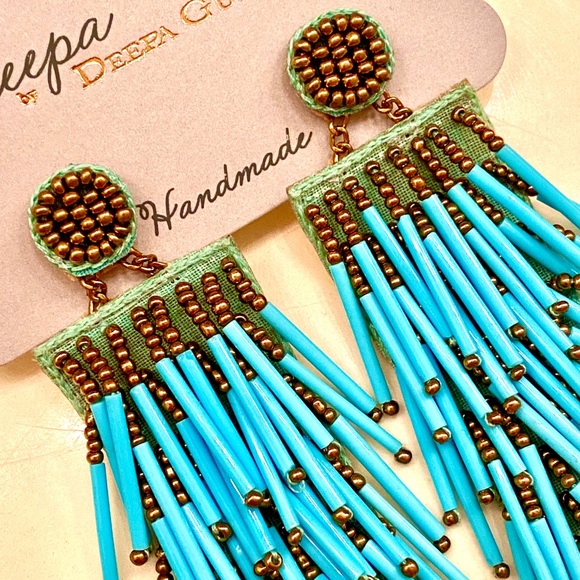 NWT Deepa Gurnani Beaded Gold Statement Earrings - Picture 5 of 12